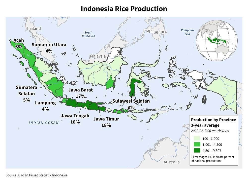 Indonesia rice production map